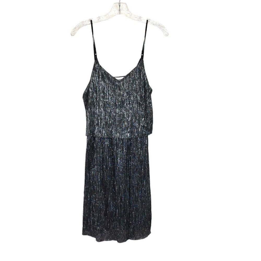 Everly V Neck Spaghetti Strap Overlay Shiny Party Dress Size M